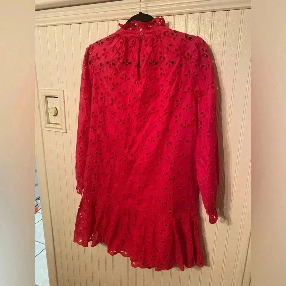 NWT J. Crew fully lined hot pink eyelet ruffled neck dress - Picture 7 of 16